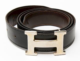 Hermes Manner Belt w Two-Tone Metal "H" Buckle