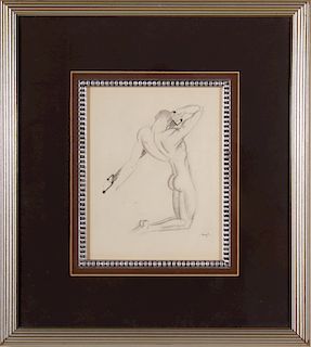 Maurice Crozet Attr Male Exercising Pencil & Ink