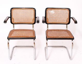 Marcel Breuer 'Cesca' Modern Arm Chairs, Pair