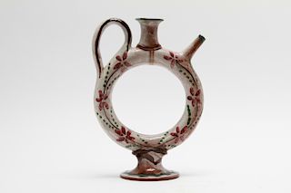 Middle Eastern Glazed Terracotta Ring Pitcher/Ewer