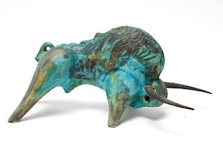 Italian "Charging Bull" Mottled Blue Glaze Pottery