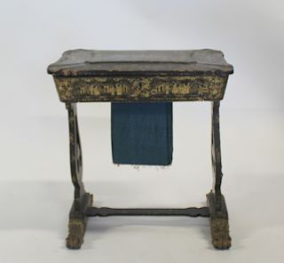 Antique Chinoiserie Decorated Sewing On Stand