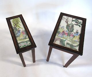 Three Enameled Porcelain Plaques Mounted as Tables