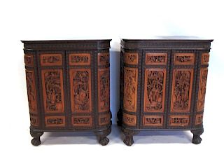 Pair of Carved Bar Tables.