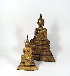 Two Thai Gilt Bronze Buddhas.