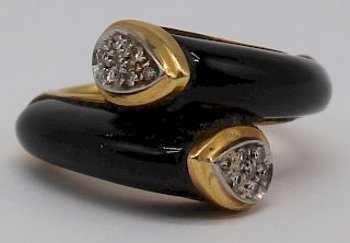 JEWELRY. Signed 18kt Gold, Enamel and Diamond Ring