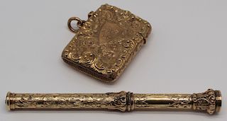 GOLD. English 9ct Gold Vesta Case and 14kt Gold