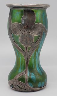 SILVER. Alvin Silver Overlay Phanomen Loetz Vase.