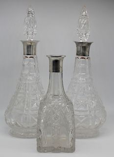 SILVER. Pair of English Silver Mounted Decanters.
