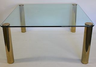 MIDCENTURY. Brass Legged Glass Top Dining Table.