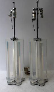 Vintage Pair of Lucite Lamps on Chrome Bases.