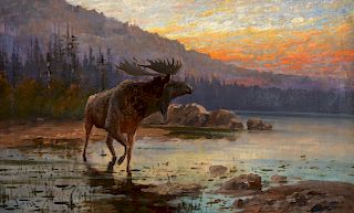 John Fery (1859–1934): Moose on Jackson Lake (circa 1900)