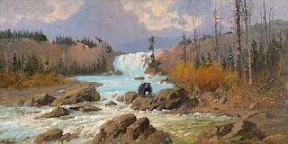 John Fery (1859–1934): Bear at Swiftcurrent Falls