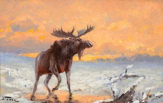 John Fery (1859–1934): Winter Evening – Twilight Moose