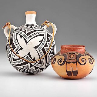 Fannie Polacca Nampeyo (Hopi, 1904-1987) Jar and Lucy Lewis (Acoma, 1898-1992) Canteen 