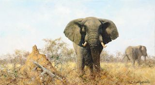 David Shepherd (1931–2017): Elephants with Ant Hill (2001)