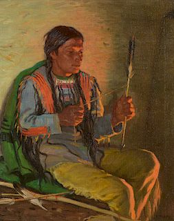 Joseph Henry Sharp (1859–1953): Feathering Arrows, White Weasel, Taos (1925)