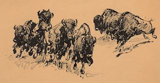 Edward Borein (1872–1945): Buffalo; Western Town; Supply Wagon; Cowboy