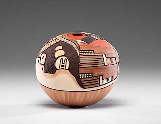 Thomas Polacca (Hopi, 1935-2003) Carved Polycrome Jar  