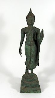 Southeast Asian Bronze Figure of Walking Buddha.