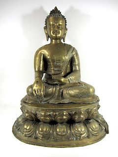 Large Brass Seated Buddha.
