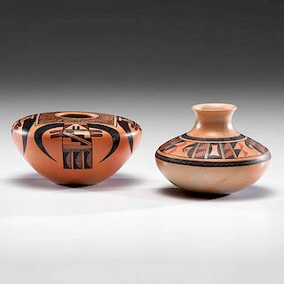 Eunice Navasie, Fawn (Hopi, 1920-1992) Vase and Bowl 