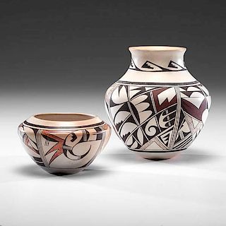 Helen Naha, Feather Woman (1922-1993) and Joy Navasie, Second Frog Woman (1919-2012) Hopi Bowl and Vase 