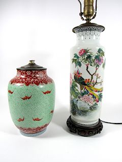 Pair of 20th C. Vases Mounted as Lamps.