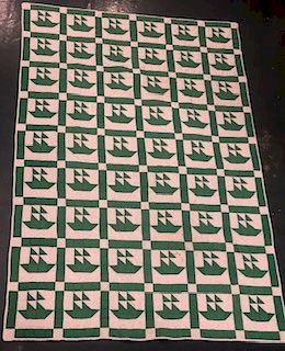 Hand Stitched Green and White Quilt