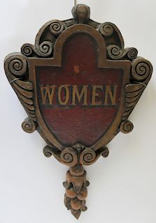 Antique Shield Form Painted "Ladies" Sign.