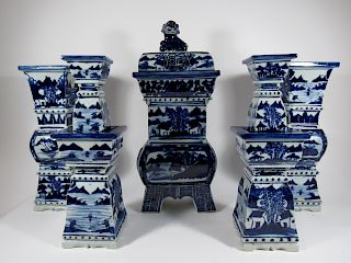 Blue and White Porcelain Altar Set.