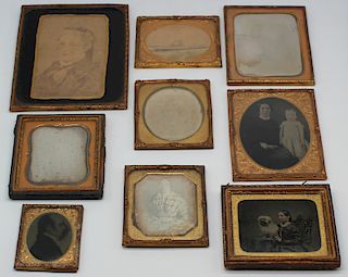 Grouping of Daguerreotypes, One with Dog.