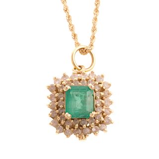 A Ladies Emerald and Diamond Necklace in 14K Gold
