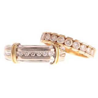 Two Ladies Diamond Bands in 14K Gold