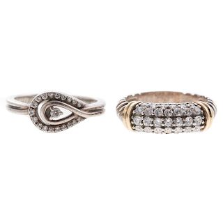 Two Ladies Diamond Rings in Sterling Silver