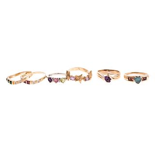 Six Ladies Gemstone Rings in 14K Gold