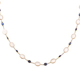 A Ladies Moonstone & Sapphire Necklace in 14K