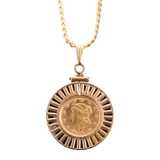A 24K Gold Coin Pendant and Chain in 14K Gold
