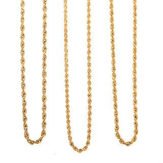 A Trio of 14K Yellow Gold Rope Chains
