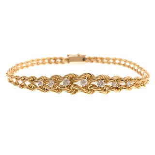 A Ladies Double Rope Bracelet with Diamonds in 14K