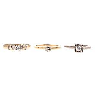 A Trio of Ladies Diamond Engagement Rings in 14K