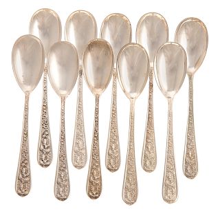 Set of 10 Stieff "Corsage" Sterling Parfait Spoons