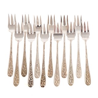 Set of 12 Stieff "Corsage" Sterling Seafood Forks