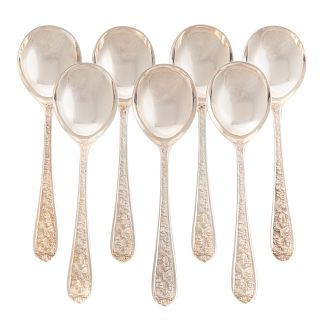Seven Stieff "Corsage" Sterling Soup Spoons