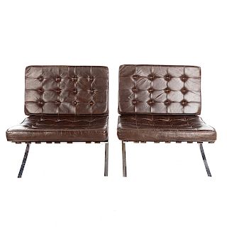 Pair Mies Van der Rohe Style Barcelona Chairs