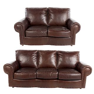 Contemporary Leather Upholstered Sofa & Love Seat