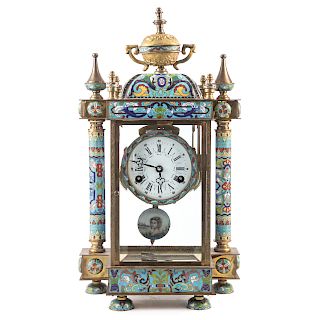 Chinese Export Brass/Champleve Mantel Clock