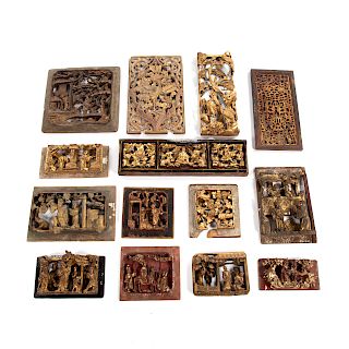 14 Chinese Carved Wood Panel Sections