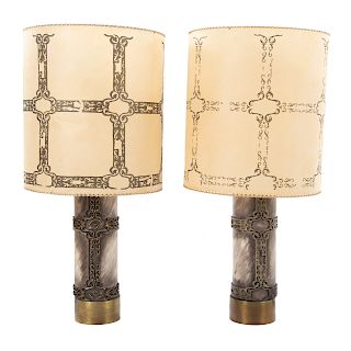 Pair Wallpaper Print Roller Lamps