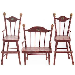 3 Piece Suite Painted Wood Windsor Doll Furniture